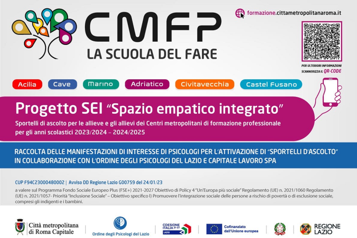 Citta' Metropolitana Roma, Parrucci: anche i centri di formazione professionali gestiti della Città Metropolitana di Roma, avranno uno sportello di ascolto per studentesse e studenti. 